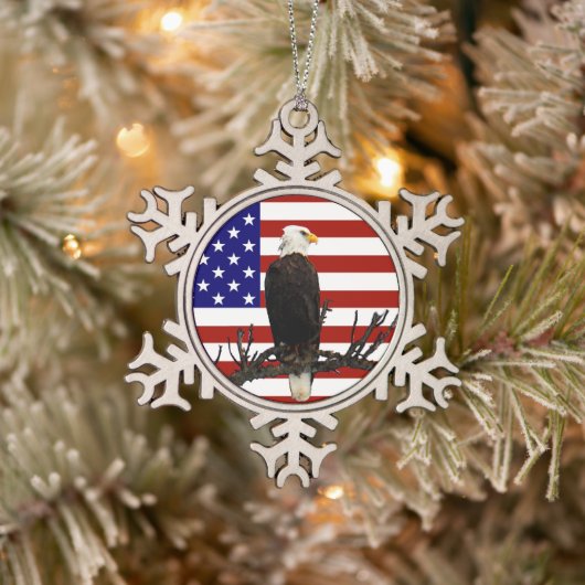 Ever Vigilant Bald Eagle Tin Sneeuwvlok Ornament (Boom)