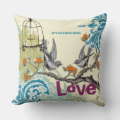 Everafter Bruid Teal Lime Koraal Pruim Vogel Vogel Kussen (Voorkant)
