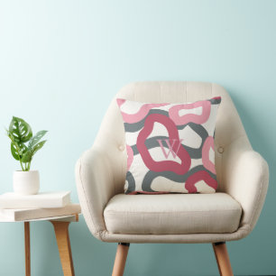 Everduurzame roze grijze monogrammen kussen