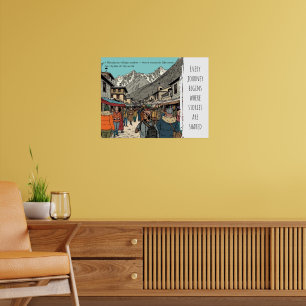 Everest Himalayaans Dorpsmarkt Reis Kunst Poster