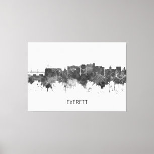 Everett Washington Skyline BW Canvas Afdruk