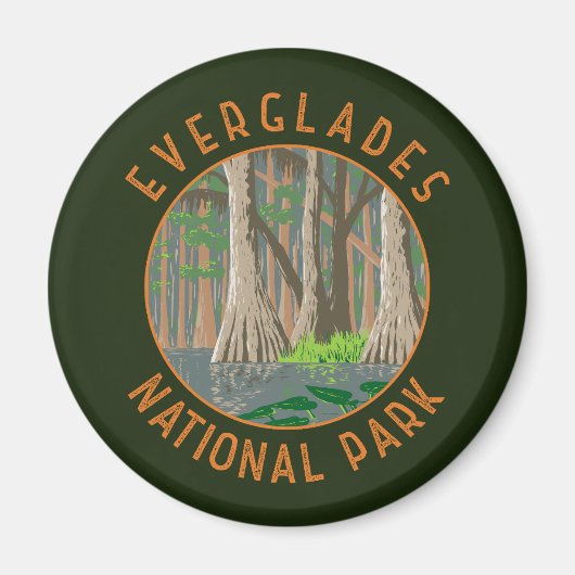 Everglades National Park Retro Distressed Circle Magneet (Voorkant)