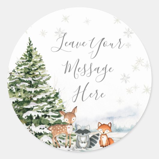 Evergreen Animal Winter hou van je boodschap hier Ronde Sticker (Voorkant)
