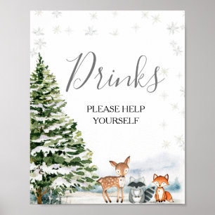 Evergreen Animal Winter Onederland Drinken Sign Poster