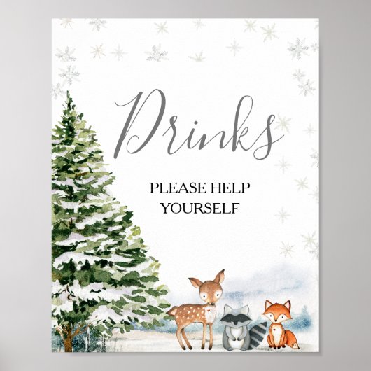 Evergreen Animal Winter Onederland Drinken Sign Poster (Voorkant)