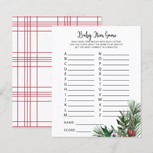 Evergreen Baby Item Game. Baby shower game (Voorkant / Achterkant)