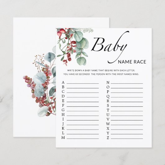 Evergreen baby shower baby name race game (Voorkant / Achterkant)