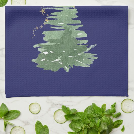 Evergreen bomen en sterren theedoek (Gevouwen)