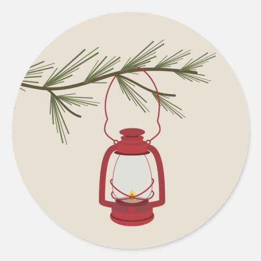 Evergreen Branch Red Lantern Ronde Sticker (Voorkant)