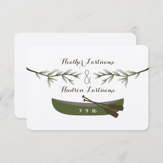 Evergreen Branches + Canoe Wedding Save the Date (Voorkant / Achterkant)