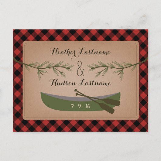 Evergreen Branches + kano Plaid Bewaar de datum Aankondigingskaart (Voorkant)