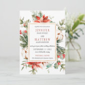 Evergreen Branches Red Poinsettia Gold Wedding | Kaart (Staand voorkant)