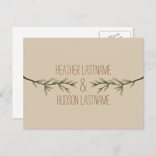 Evergreen Branches Rustic Save The Date Aankondigingskaart (Voorkant / Achterkant)