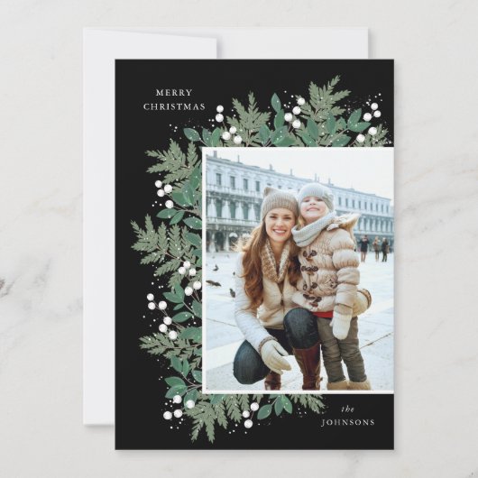 Evergreen Cheer kerstflat-fotokaart (Voorkant)