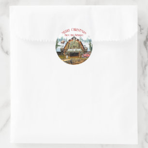Evergreen Christmas Barn Vakantie Ronde Sticker