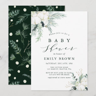 Evergreen & Cotton Flower Bouquet Baby shower Kaart