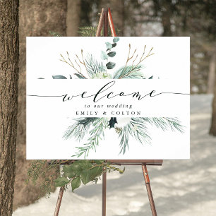 Evergreen & Cotton Flower Bouquet Wedding Welcome Poster