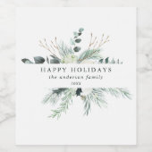 Evergreen & Cotton Flower Prettige feestdagen Eleg Wijn Etiket (Enkel label)