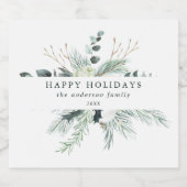 Evergreen & Cotton Flower Prettige feestdagen Sparkling Wijnetiket (Enkel label)