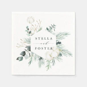 Evergreen & Cotton Flowers Elegant Hexagon Wedding Servet
