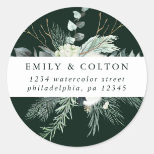 Evergreen & Cotton Flowers Elegant Return Address Ronde Sticker
