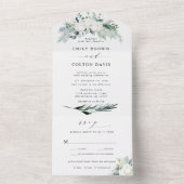 Evergreen & Cotton Flowers Elegant Wedding All In One Uitnodiging (Binnen)