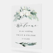 Evergreen & Cotton Flowers Elegant Wedding Welcome Acryl Bord (Hoek)