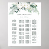 Evergreen & Cotton Flowers Wedding Seating Chart Poster (Voorkant)