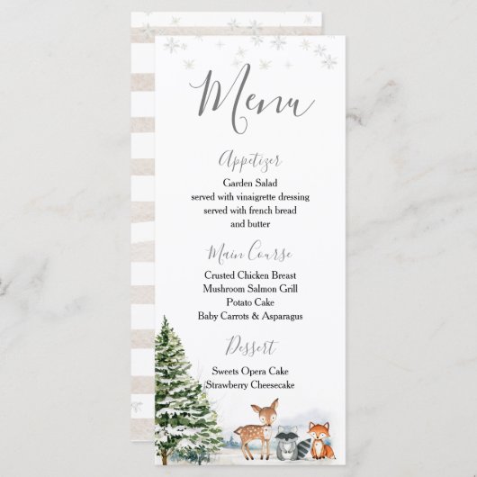 Evergreen Dier Winter Onederland Verjaardag Menu (Voorkant / Achterkant)