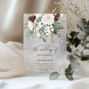 Evergreen elegante sneeuw winterbruiloft acryl uitnodigingen