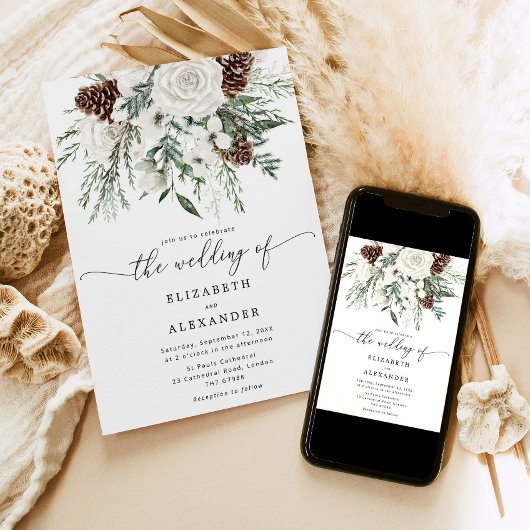 Evergreen elegante winter bruiloft kaart