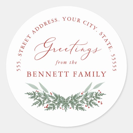 Evergreen en Berries, retouradres Ronde Sticker (Voorkant)
