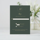 Evergreen en Gold Marble Monogram Verticale RSVP Kaartje (Staand voorkant)