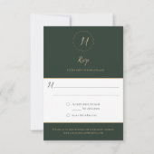 Evergreen en Gold Monogram Verticale RSVP-kaarten RSVP Kaartje (Voorkant)