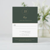 Evergreen en Gold Monogram Verticale RSVP-kaarten RSVP Kaartje (Staand voorkant)
