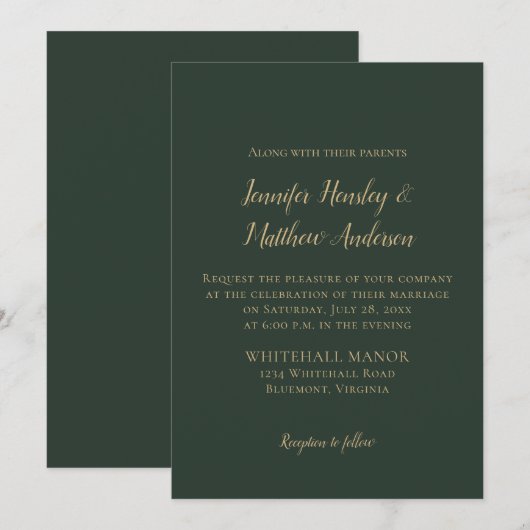 Evergreen en Gold Winter Wedding Kaart (Voorkant / Achterkant)