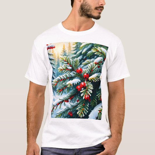 Evergreen en Holly Berries T-shirt (Voorkant)