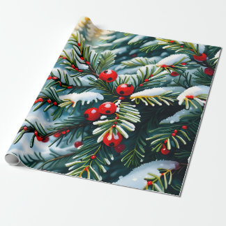 Evergreen en Holly bessen Cadeaupapier