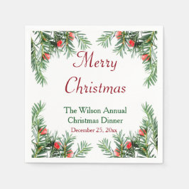 Evergreen en Red Berries kerstluiers Servet