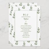 Evergreen Forest Groen Wit Blad Monogram Bruiloft Kaart (Voorkant / Achterkant)
