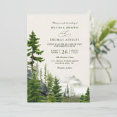 Evergreen Forest Rustic Mountain QR Code Wedding Kaart (Staand voorkant)