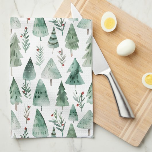 Evergreen Forest Watercolor Kitchen Towel Theedoek (Quarter Fold)