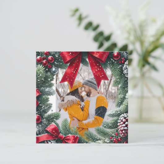 Evergreen Fotogrens voor Kerstmis Feestdagenkaart (Staand voorkant)