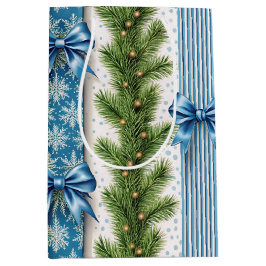EVERGREEN GARLAND BLUE HOLIDAYS BOWS & STRIPES MEDIUM CADEAUZAKJE