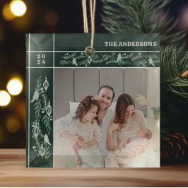 Evergreen Garland Lijst Moderne Foto Kerst Glas Ornament