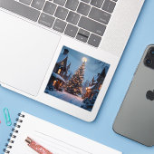 Evergreen Glow - Square Vinyl Sticker (Laptop met iPhone)