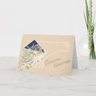 Evergreen Hertenkerk Sneeuw Feestdagen Kaart