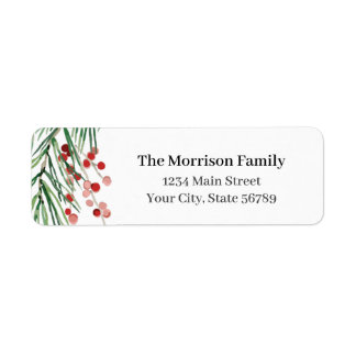 Evergreen & Hollyberry Holiday Adres Etiket