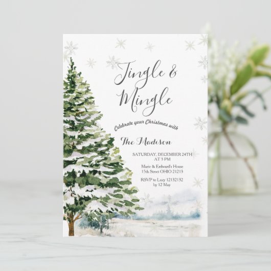 Evergreen Jingle & Mingle Winter Party Uitnodiging (Staand voorkant)