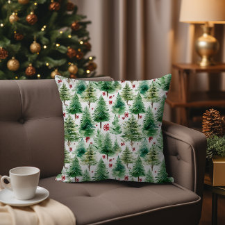 Evergreen kerstboom Waterverf winterbos Kussen